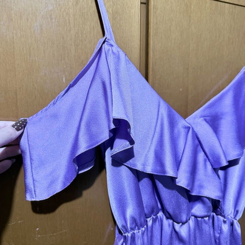 Satin-type lilac dress wrap style like new with belt