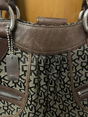 DKNY vintage handbag used, brown canvas and leather details