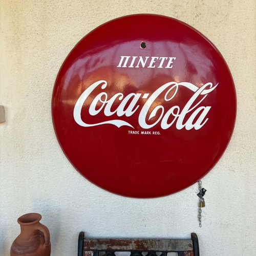 Coca Cola metal enamel sign 90cm diameter 1956