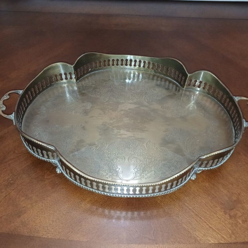 Brass tray handmade, like new, oval with handles and feet