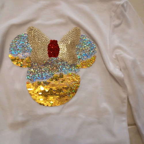 Baby clothing set size 3 with white sequin blouse and black Disney leggings like new