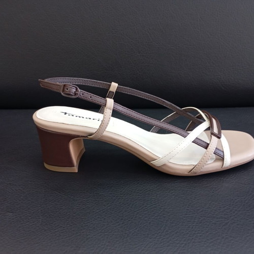Tamaris sandals new, medium heel, beige brown tricolor