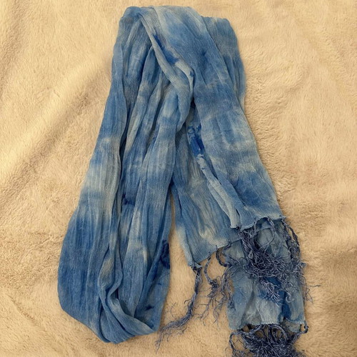 Light Blue Scarf with Tie-Dye Effect and Fringes like new