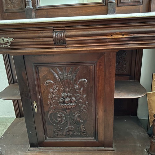 Antique carved handmade console with mirror used, 2 pieces