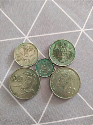 Old Cyprus coins used, set of 5 pieces
