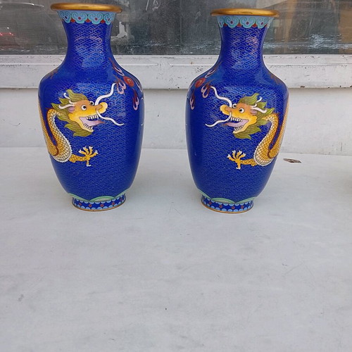 Cloisonné vases like new, very old, with base, 21cm height