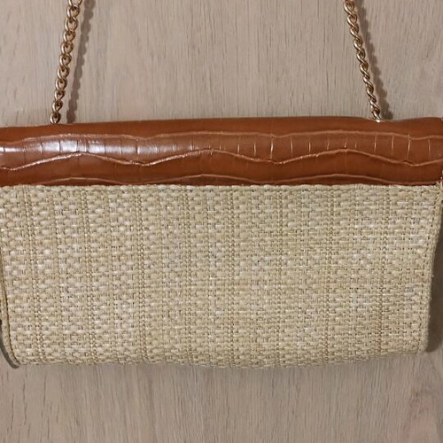 Shoulder bag beige straw and brown leather like new with chain