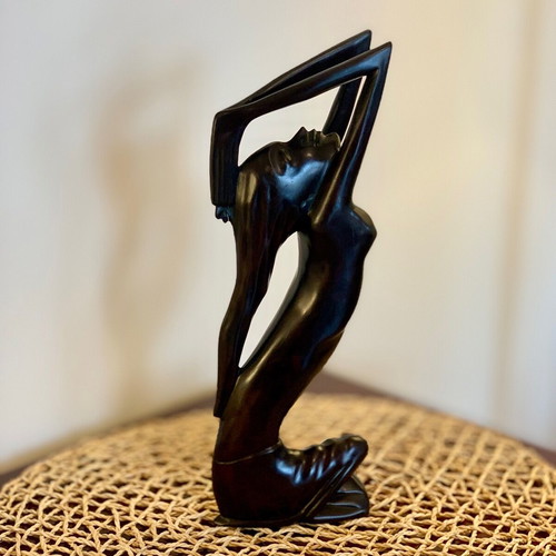 Carved Female Figurine 90s Handmade Dark Brown Bone Thailand