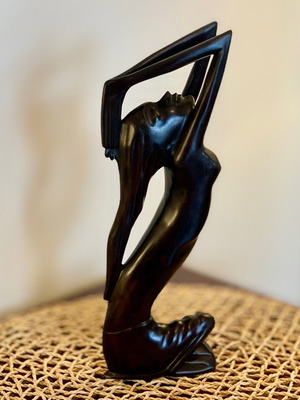 Carved Female Figurine 90s Handmade Dark Brown Bone Thailand