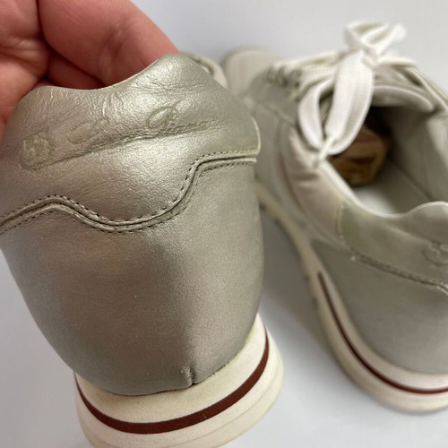 Loro Piana sneakers used, leather and canvas, size 38.5, beige and light gold