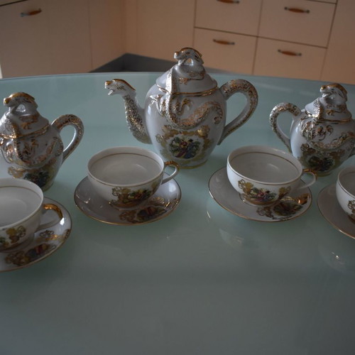 Japanese tea set used, No1, 1 teapot, 1 creamer, 1 sugar bowl, 4 cups with saucers