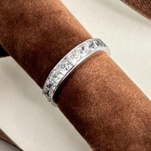 K14 White Gold Half Band Ring like new with princess cut zircon