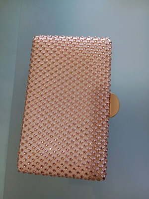 Pink clutch bag with strass and chain