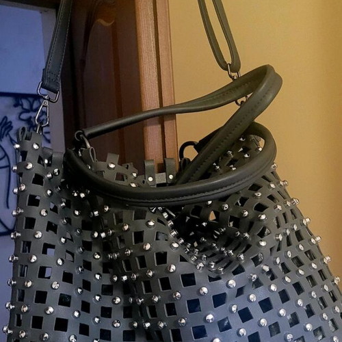 Shoulder bag like new, graphite with silver ornaments