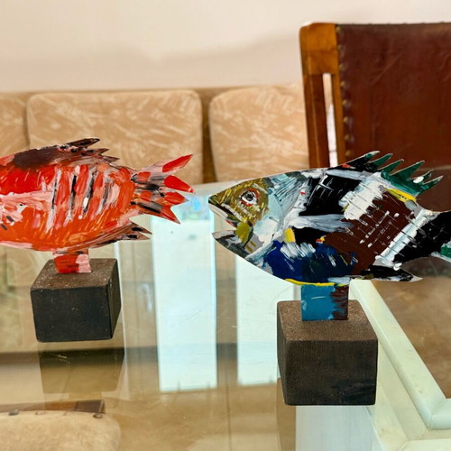 Painted fish table and wall decor Apostolos Lavdas like new