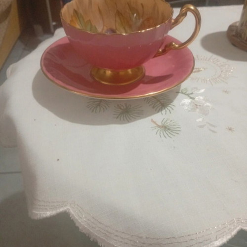 Aynsley Orchard Gold pink gold cup with fruit decoration