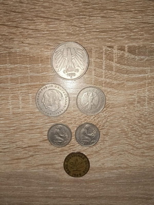 German Coins used, set of 6 pieces