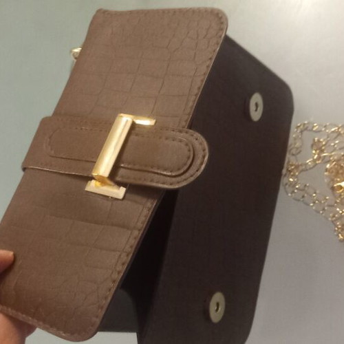 Crossbody bag new, brown synthetic leather with crocodile pattern