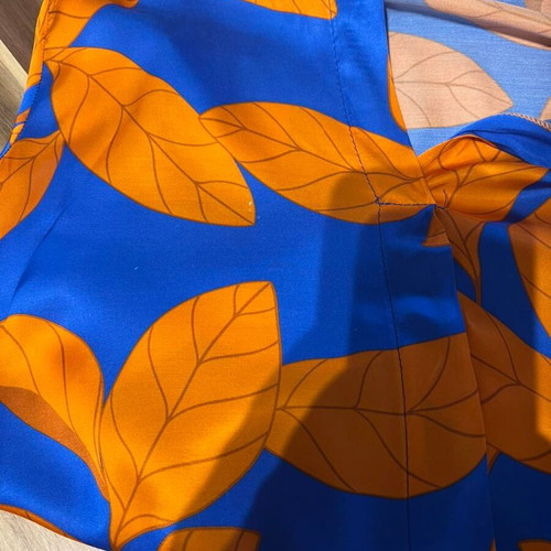 Statement satin tunic shirt dress like new, blue and orange leaf print