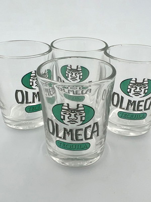 Olmeca Tequila shot glasses used, collectible, pack of 5, 90s decade