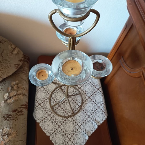 Vintage metal candle holder with 5 glass tealight holders like new