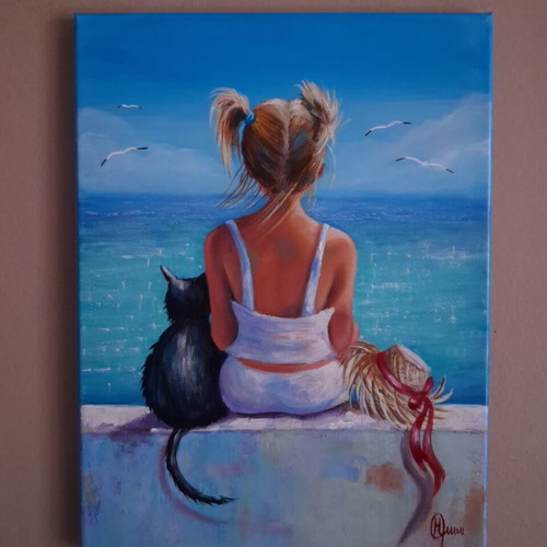 Painting "Friends" acrylic on canvas 30x40 cm new