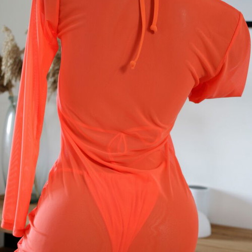 Beach set with orange bikini and transparent bodycon dress new