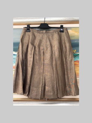 Burberry London pleated skirt used, bronze olive metallic linen, Small-Medium