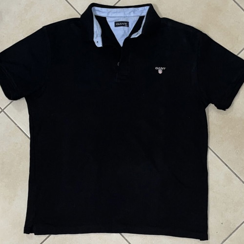 Gant Polo Shirt, black with light blue contrast collar, size XXL