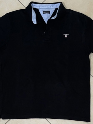 Gant Polo Shirt, black with light blue contrast collar, size XXL