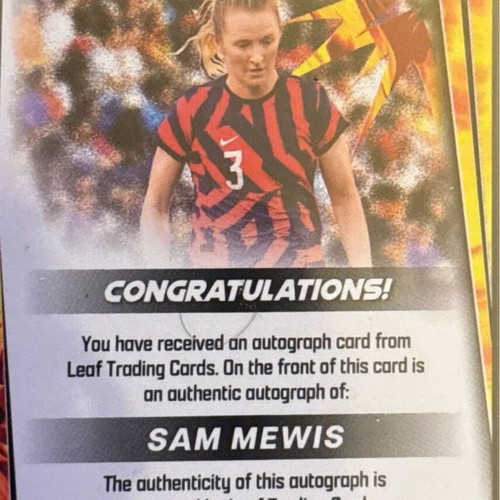 Sam Mewis 2024 Leaf trading card with authentic autograph