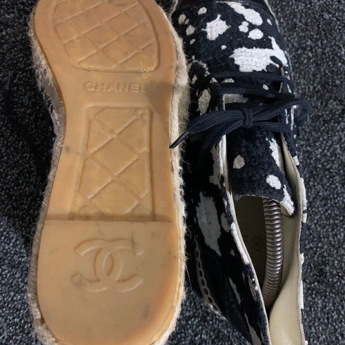 Chanel espadrilles used with tweed fabric and patent leather, size 41