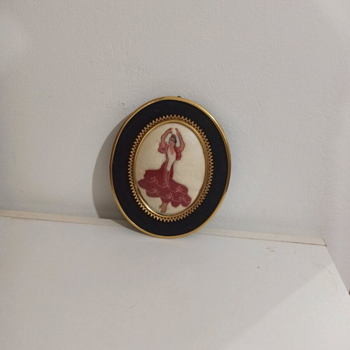 Framed embroidery used, dimensions 19.5x16.5 cm