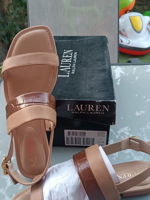 Ralph Lauren Kristi Nappa Leather Sandals size 38.5, beige and brown