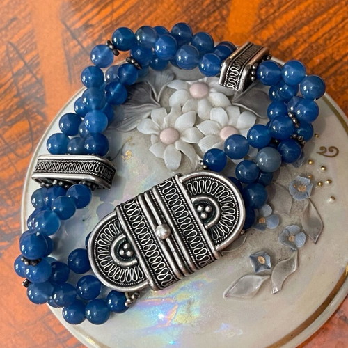 Silver bracelet antique handmade used, 925 silver, filigree beads