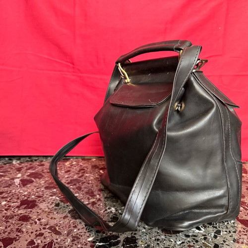 Leather shoulder bag black with gold details used