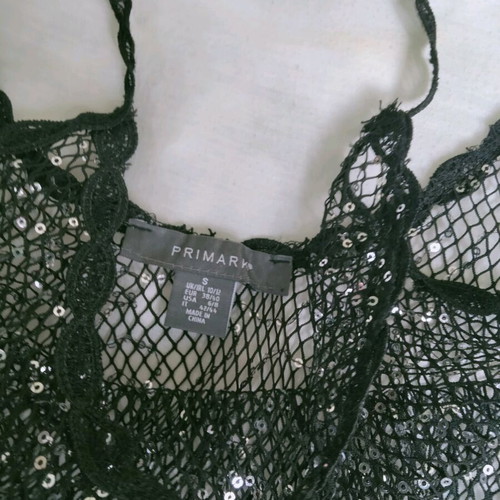 Primark black net dress with sequins like new, size S