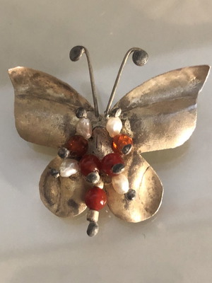 Butterfly silver 925 pin used with semi-precious stones handmade