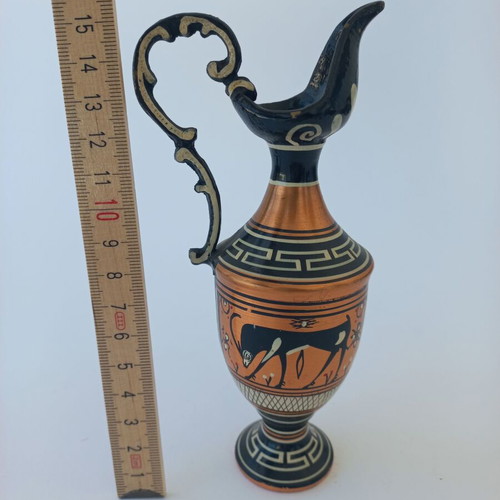 Set of 5 old copper amphora miniatures like new, handmade Greek