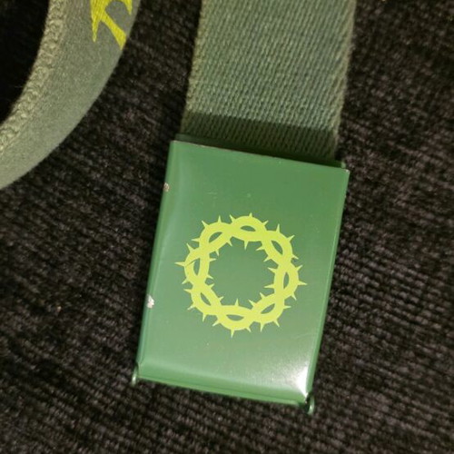 Lanyard Miles belt used, green with crown of thorns design
