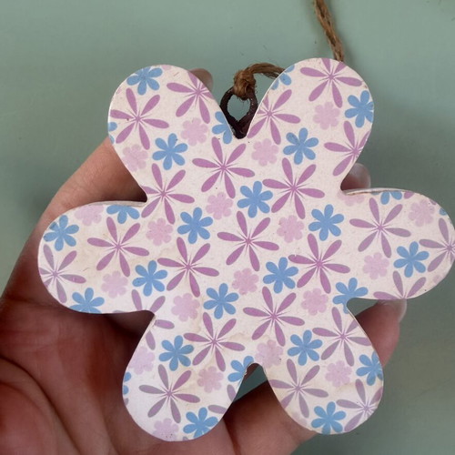Handmade hanging decoration with butterfly, heart and flower wooden motifs