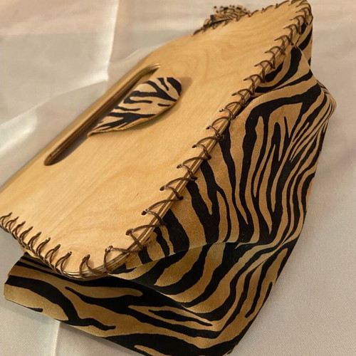 Handmade bag from genuine leather and wood new