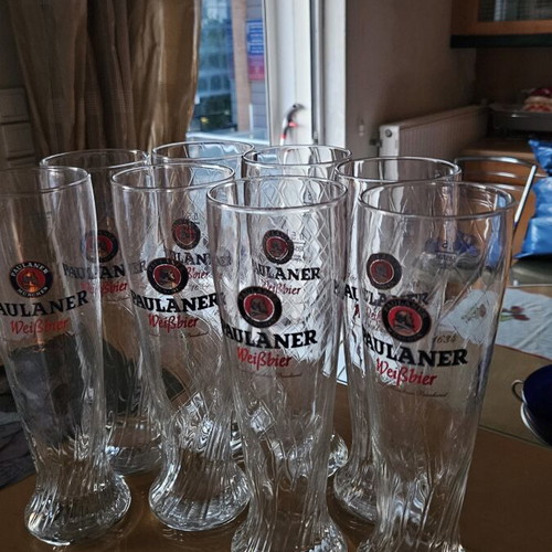 Weissbier beer glasses Paulaner set of 8 like new
