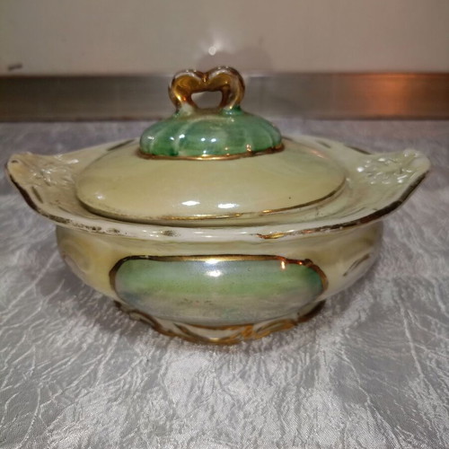 Bavarian porcelain fondue pot used, antique decorative piece