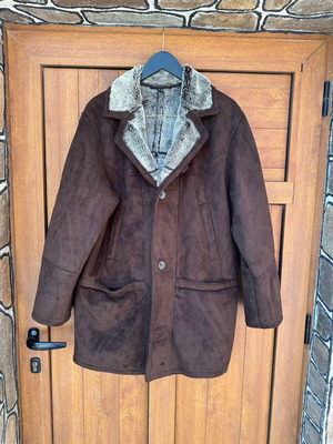 Brown men's coat made of faux suede with fur, size M, like new