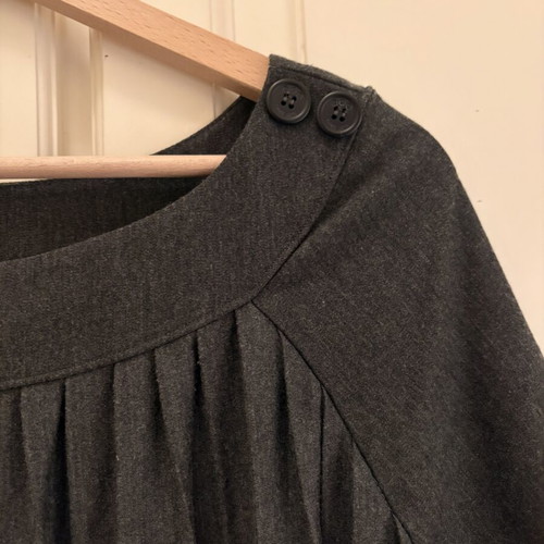 Three Dots blouse, dark gray, A-line with pleats