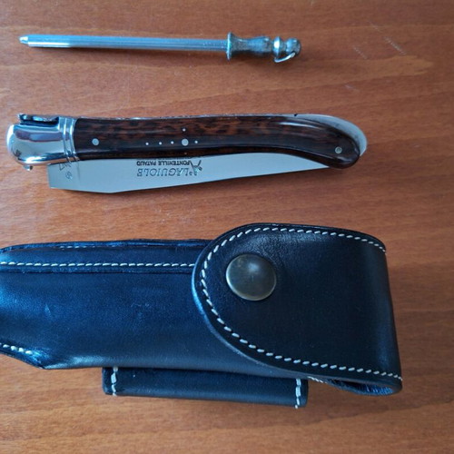 French knife new with leather case and sharpening steel