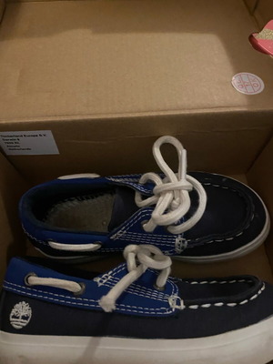 Timberland kids shoes used No 24, blue and white boat shoes