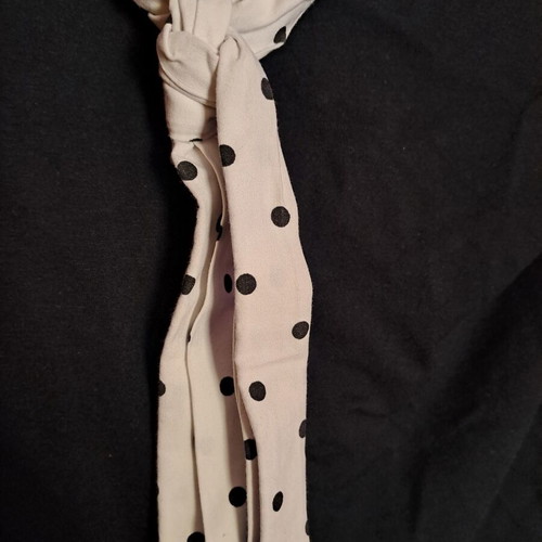 Polka dot top with built-in tie, black and white, size L