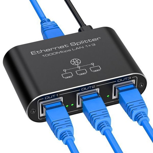 VEDINDUST Gigabit LAN Switch 1 to 3, 1000 Mbps, aluminum, USB powered
